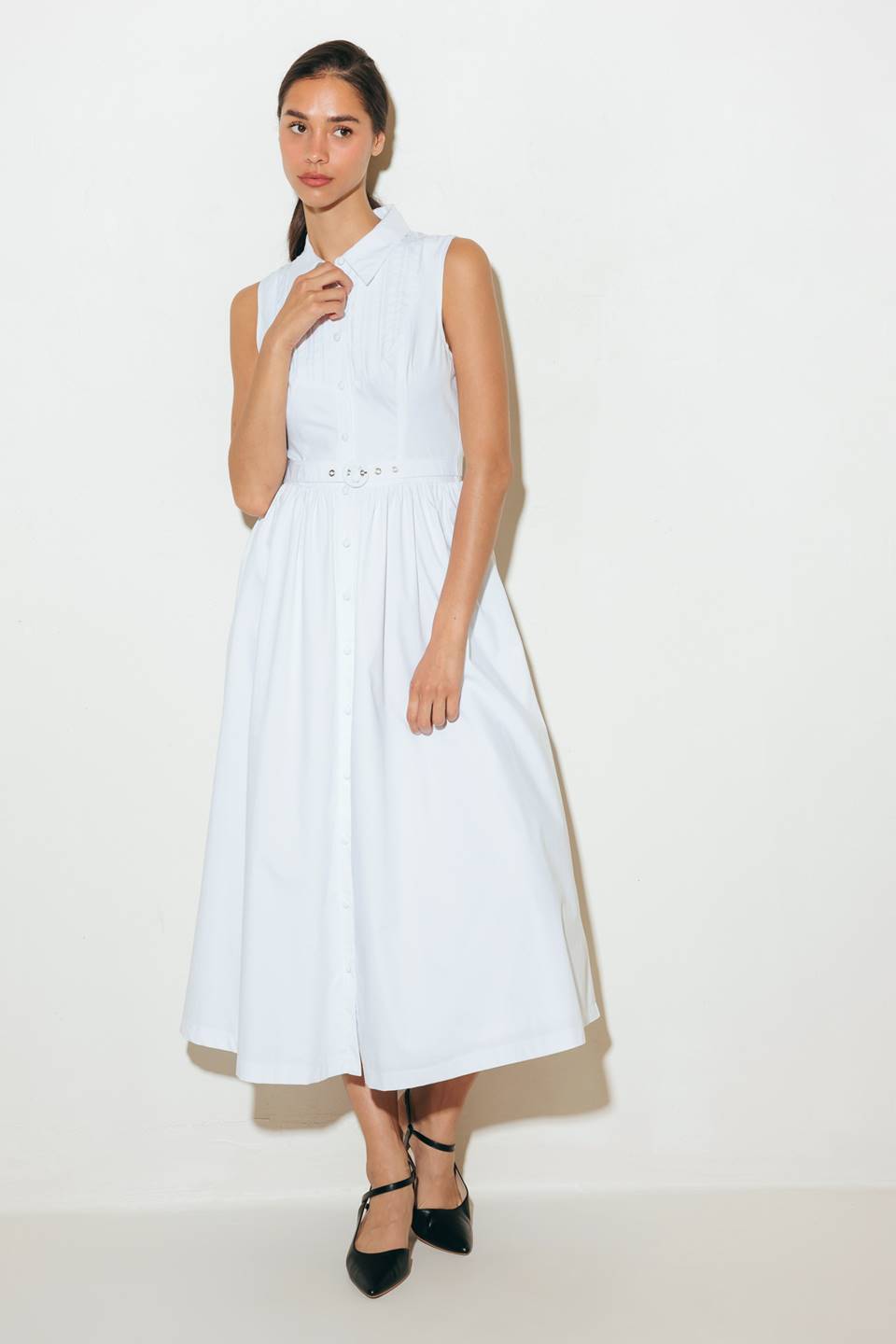 NUE EASE WHITE WOVEN MDI DRESS Flying Tomato